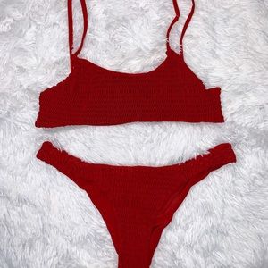 RED RIBBED BIKINI